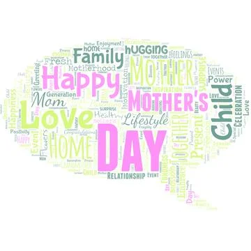 Word cloud in the shape of a chat box with happy mother's day words. Stock Illustration