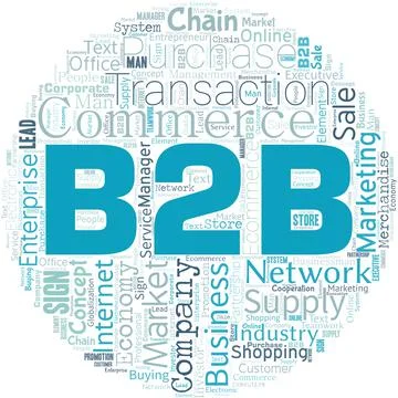 Word cloud in the shape of a circle with B2B words. Partnership Companies Sup Ilustración de archivo