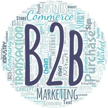 Word cloud in the shape of a circle with B2B words. Partnership Companies Sup Ilustración de archivo