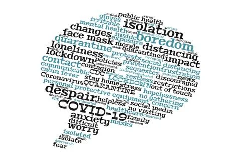 Word cloud in the shape of a speech bubble about coronavirus Illustrazione stock