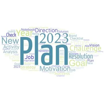 Word cloud in the shape of UFO with word plan. Start of a detailed proposal o Illustrazione stock