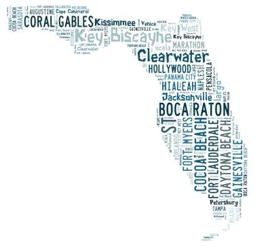 Word Cloud showing cities in Florida Stock Illustration