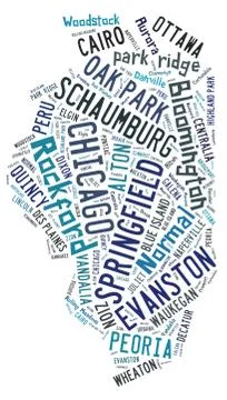Word cloud showing the cities of Illinois Stock Illustration