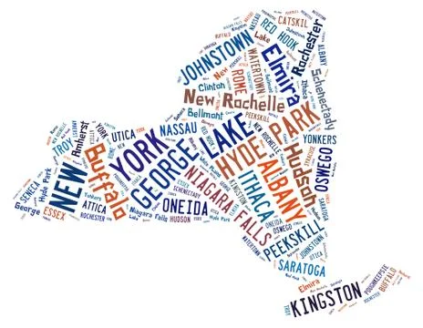 Word Cloud showing the cities in New York Stock Illustration