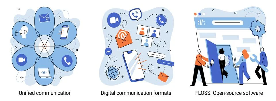 Word cloud of software related items. Digital communication formats, floss, open Stockillustratie