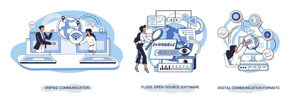 Word cloud of software related items. Digital communication formats, floss, open Stock Illustration