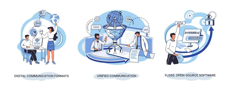 Word cloud of software related items. Digital communication formats, floss, open Stock Illustration