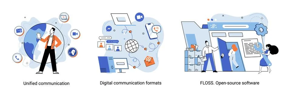 Word cloud of software related items. Digital communication formats, floss, open 스톡 일러스트