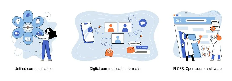 Word cloud of software related items. Digital communication formats, floss, open Stock Illustration