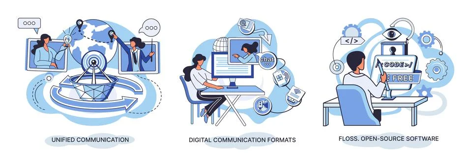 Word cloud of software related items. Digital communication formats, floss, open Stockillustratie