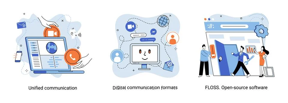 Word cloud of software related items. Digital communication formats, floss, open Stock Illustration