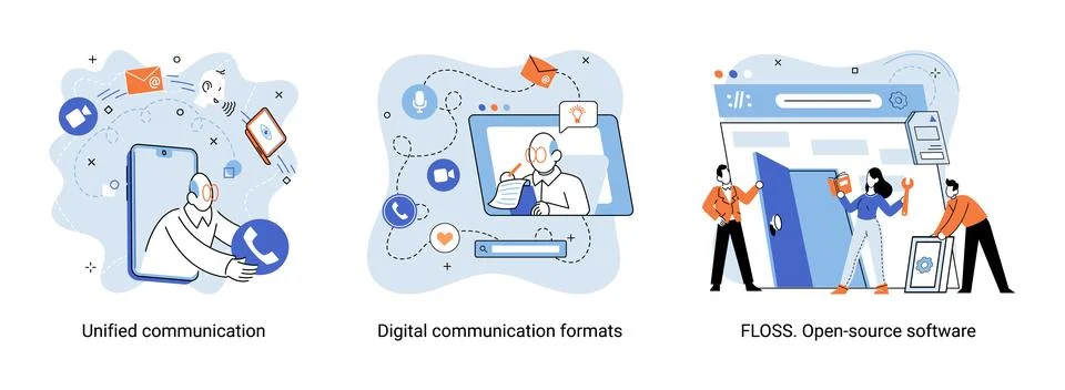 Word cloud of software related items. Digital communication formats, floss, open Stock Illustration