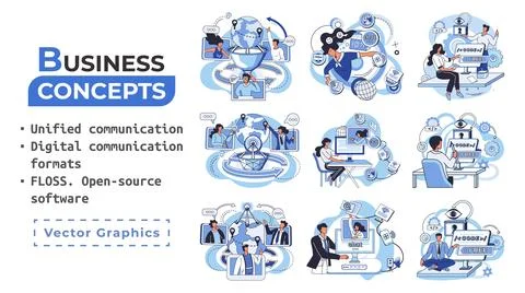 Word cloud of software related items. Digital communication formats, floss, open Stockillustratie