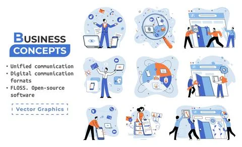 Word cloud of software related items. Digital communication formats, floss, open Illustrazione stock