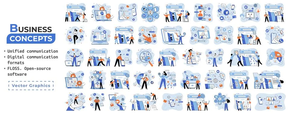 Word cloud of software related items. Digital communication formats, floss, open Illustrazione stock