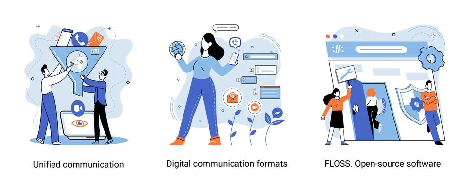 Word cloud of software related items. Digital communication formats, floss, open Illustrazione stock
