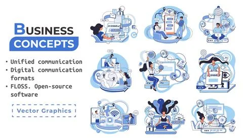 Word cloud of software related items. Digital communication formats, floss, open Illustrazione stock