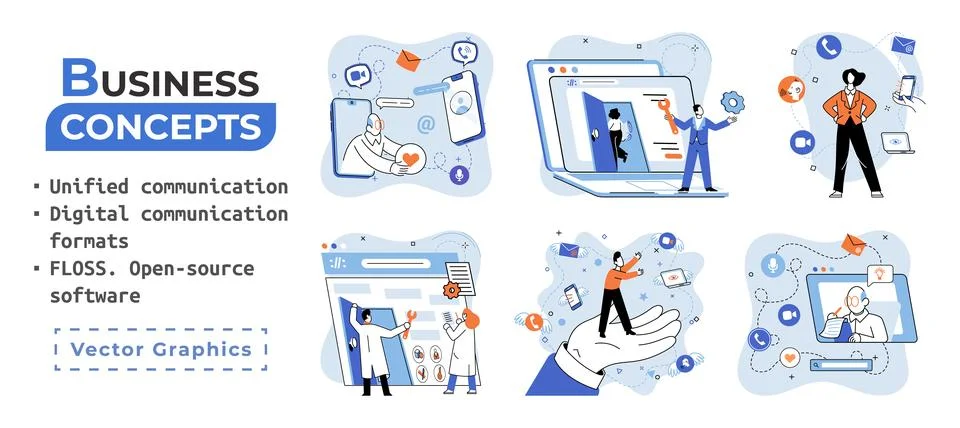 Word cloud of software related items. Digital communication formats, floss, open Illustrazione stock