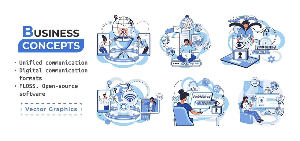 Word cloud of software related items. Digital communication formats, floss, open Stock Illustration