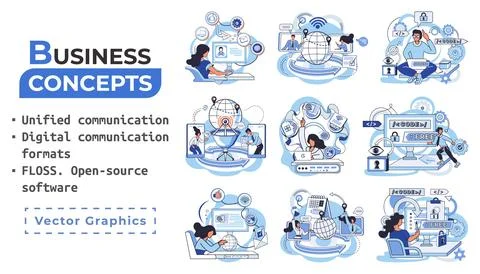 Word cloud of software related items. Digital communication formats, floss, open Illustrazione stock