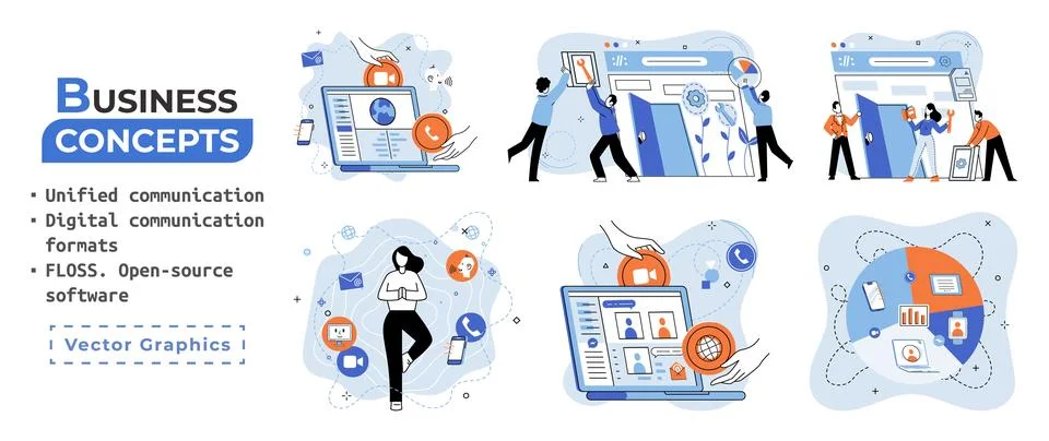 Word cloud of software related items. Digital communication formats, floss, open Illustrazione stock