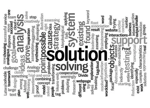 Word cloud of solution and its related words Illustrazione stock