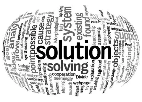 Word cloud of solution and its related words Stock Illustration