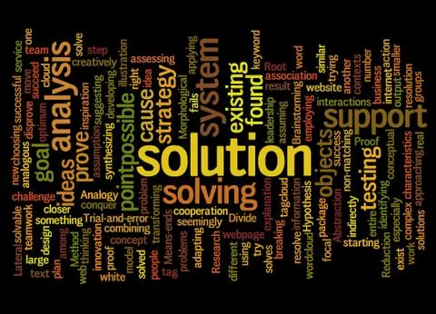 Word cloud of solution and its related words Illustrazione stock
