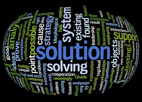 Word cloud of solution and its related words Stockillustratie
