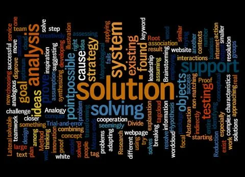 Word cloud of solution and its related words Illustrazione stock