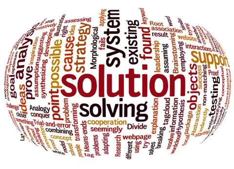 Word cloud of solution and its related words Illustrazione stock