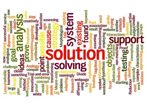 Word cloud of solution and its related words Stock Illustration
