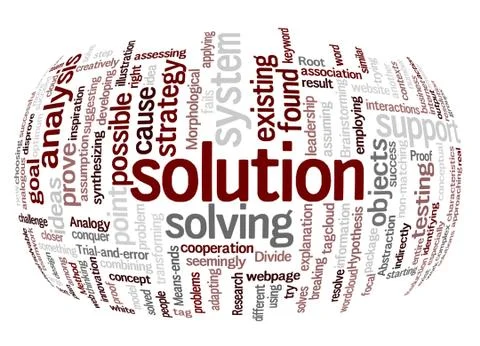 Word cloud of solution and its related words Stockillustratie
