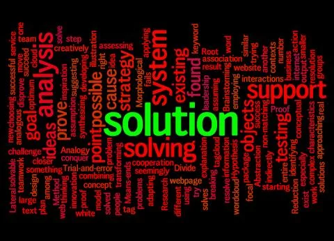 Word cloud of solution and its related words Stockillustratie