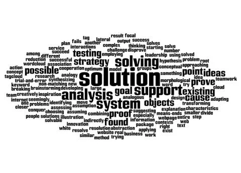 Word cloud of solution and its related words Stockillustratie