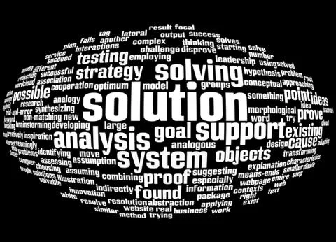 Word cloud of solution and its related words Illustrazione stock