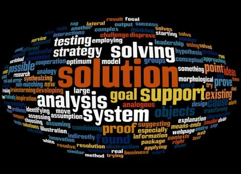 Word cloud of solution and its related words Illustrazione stock