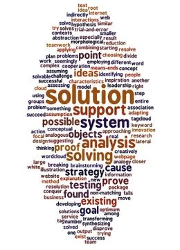 Word cloud of solution and its related words Stockillustratie