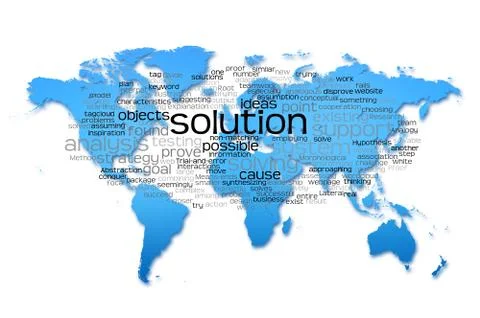 Word Cloud of solution with world map background イラスト素材