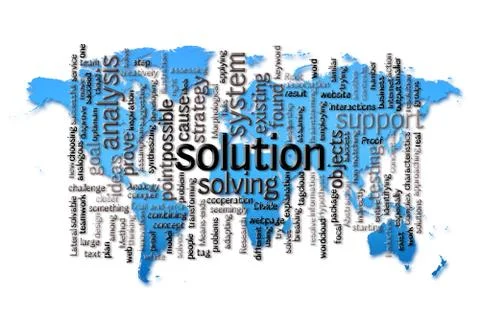 Word Cloud of solution with world map background イラスト素材