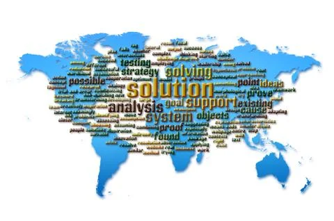 Word Cloud of solution with world map background イラスト素材