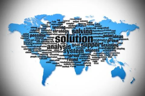 Word Cloud of solution with world map background イラスト素材