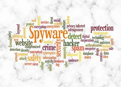 Word Cloud with SPYWARE concept create with text only Stock Illustration