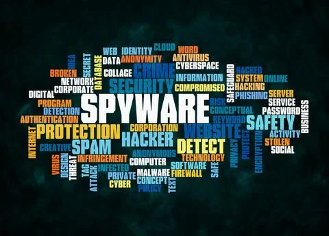 Word Cloud with SPYWARE concept create with text only Stock Illustration