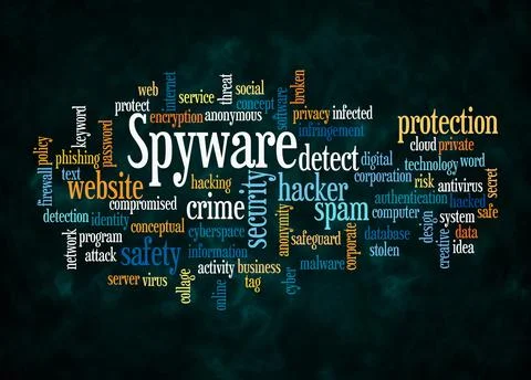 Word Cloud with SPYWARE concept create with text only Stock Illustration