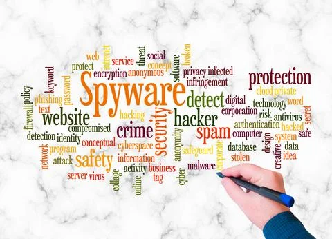 Word Cloud with SPYWARE concept create with text only Stock Illustration