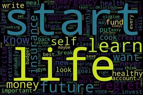 Word cloud of start concept on black background. Stock Illustration