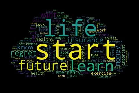 Word cloud of start concept on black background. Stock Illustration