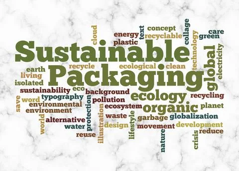 Word Cloud with SUSTAINABLE PACKAGING concept create with text only Illustrazione stock