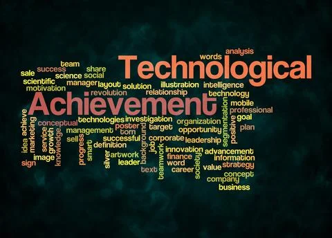 Word Cloud with TECHNOLOGICAL ACHIEVEMENT concept create with text only Stock Illustration